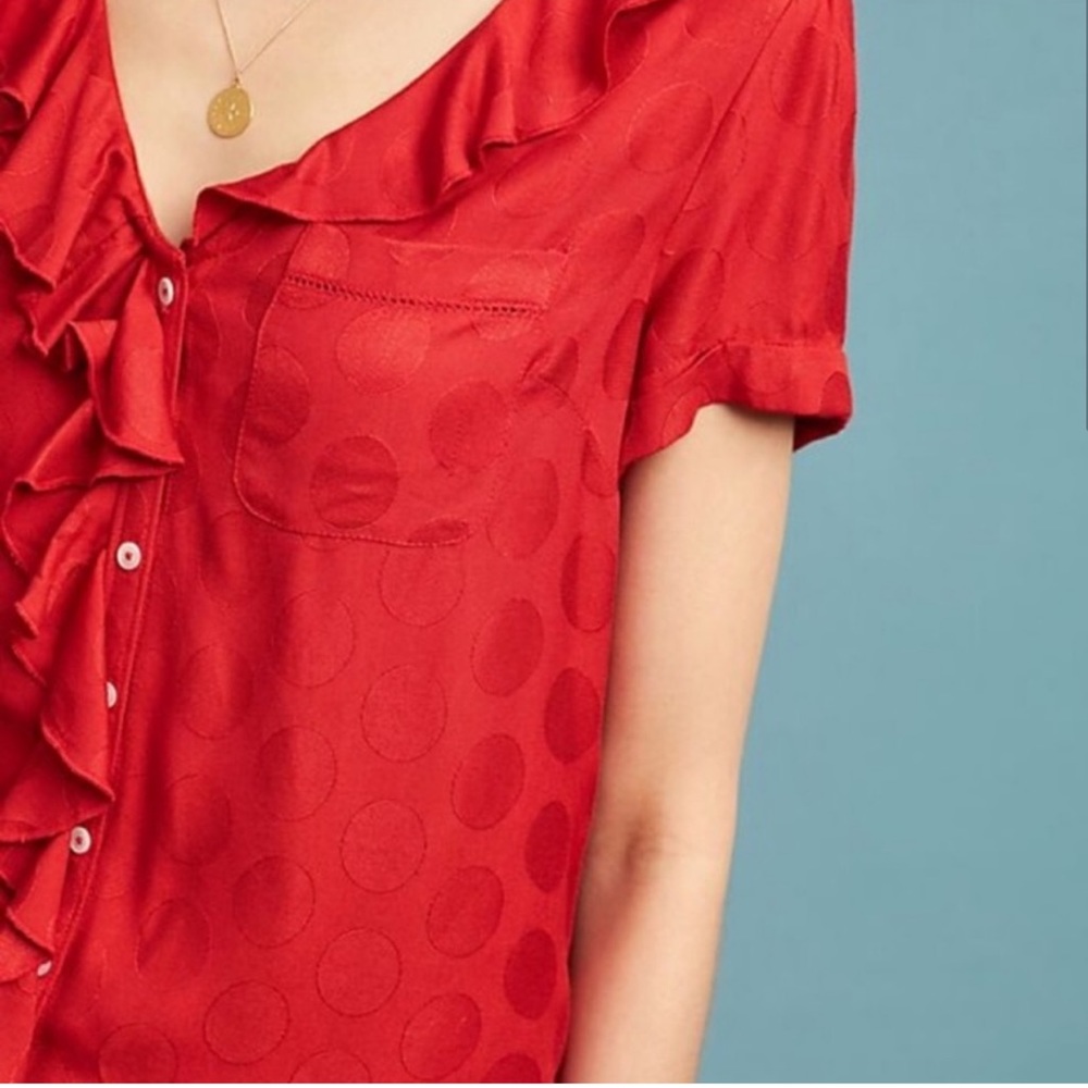 Anthropologie Maeve Jojo Ruffled Polka Dot Blouse - Size M - Picture 3 of 6
